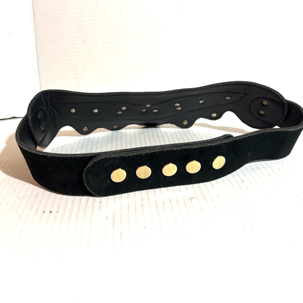 Handmade vintage suede Stylish Black and Gold Women's Belt SM - Picture 4 of 4